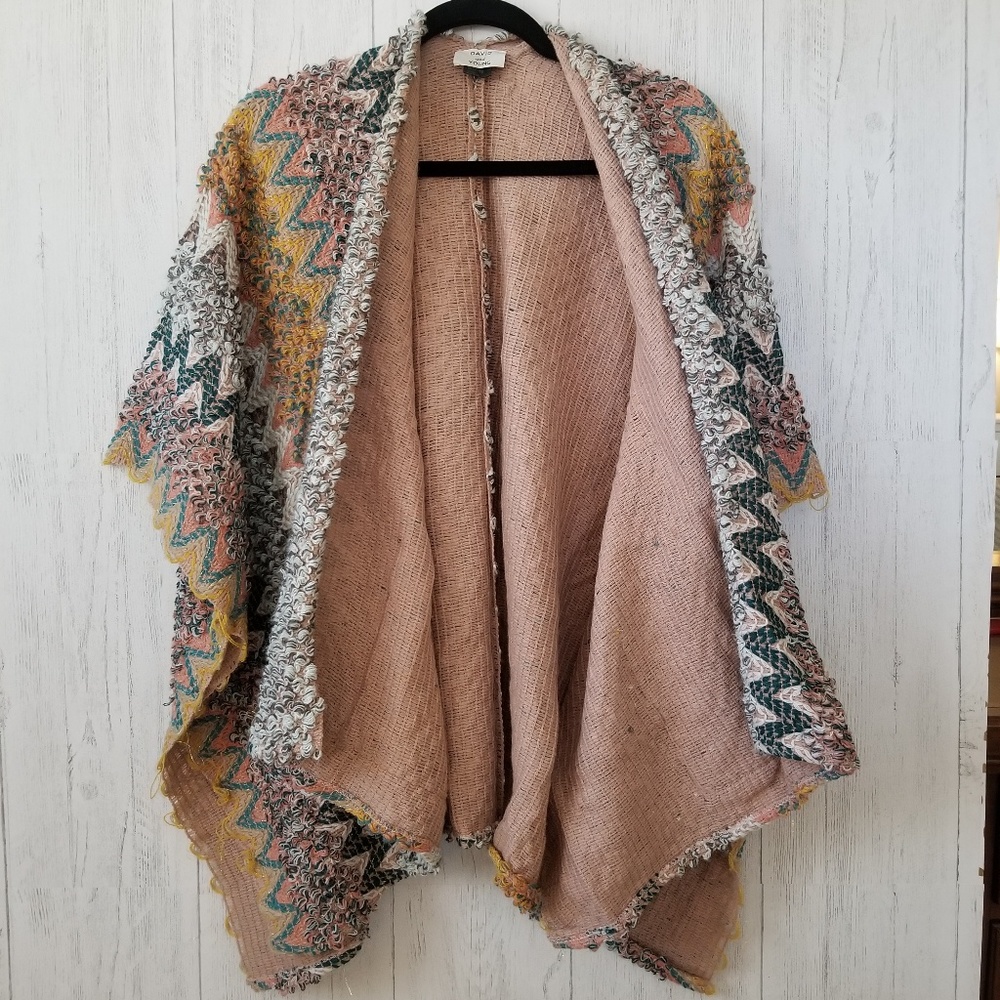 David & Young Multi Knit Pink Poncho Wrap One Size - Picture 5 of 7